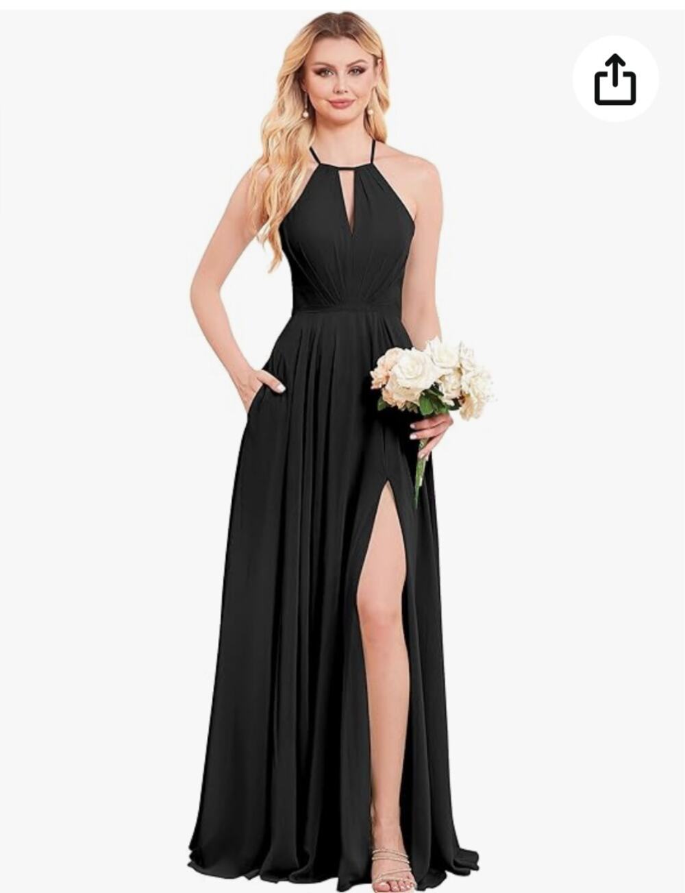 EUC Stunning AZAZIE Chiffon Open Back High Slit Black Halter Evening Gown Size 6
